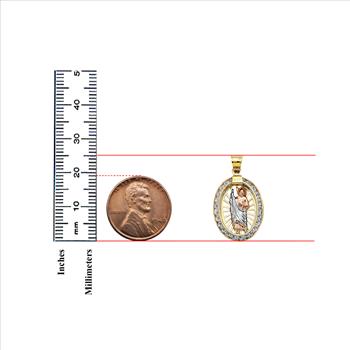 14K Tri Color Gold Cubic zirconia Oval St. Jude Thaddeus Pendant