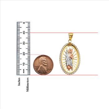 14K Tri Color Gold Cubic zirconia Oval St. Jude Thaddeus Pendant