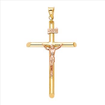  14K Two Tone Yellow and Rose Gold Crucifix Pendant - Suitable for Men & Women - 38 mm X 24 mm 