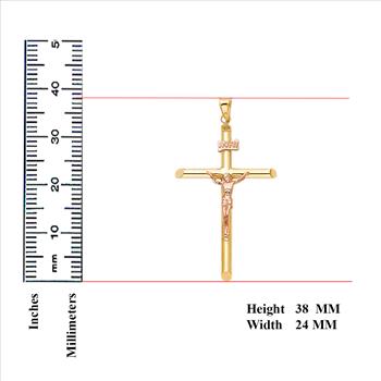  14K Two Tone Yellow and Rose Gold Crucifix Pendant - Suitable for Men & Women - 38 mm X 24 mm 