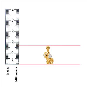 14K Two Tone Yellow White Gold Cubic Zirconia Elephant Pendant 17mm x 14mm