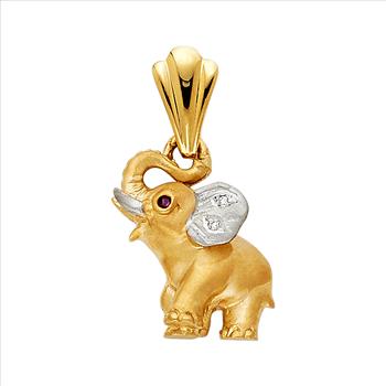 14K Two Tone Yellow White Gold Cubic Zirconia Elephant Pendant 17mm x 14mm