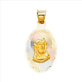 14K Tri Color Gold Religious Jesus Stamp Pendant