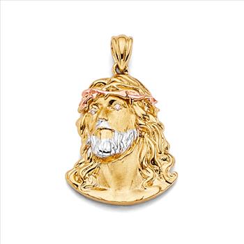14K Tri Color Gold Jesus Christ Head Pendant