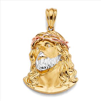 14K Tri Color Gold Jesus Christ Head Pendant