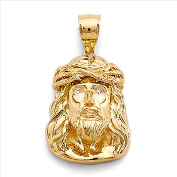 14K Yellow Gold Jesus Christ Head Pendant