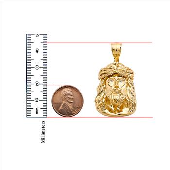 14K Yellow Gold Jesus Christ Head Pendant
