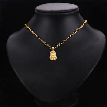 14K Yellow Gold Jesus Christ Head Pendant
