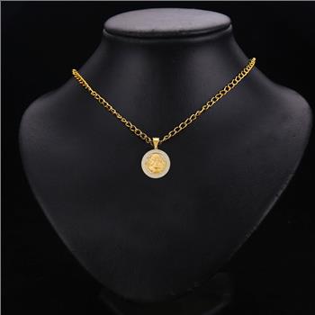 14K Yellow Gold cubic zirconia Round Jesus Face Pendant