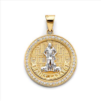 14K Two Tone Gold cubic zirconia Round San Lazaro Pendant