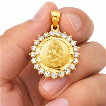 14K Yellow Gold Cubic zirconia Our Lady of Guadalupe Pendant | Property ...