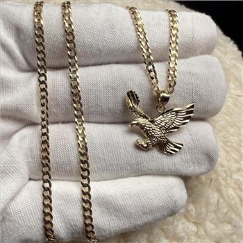 14K Yellow Gold Eagle Pendant With Yellow Gold 2.7mm Cuban Chain - 18 Inch