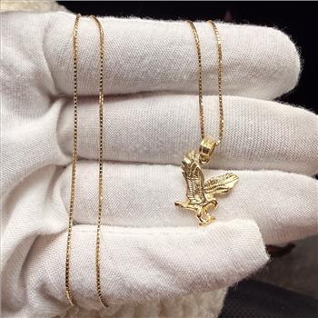 14K Yellow Gold Eagle Pendant With Yellow Gold 0.8mm Box Chain - 24 Inch