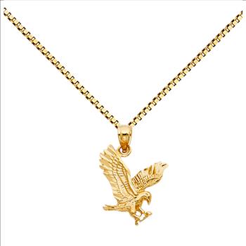 14K Yellow Gold Eagle Pendant With Yellow Gold 0.8mm Box Chain - 24 Inch