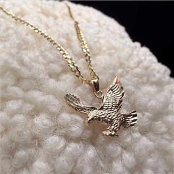 14K Yellow Gold Eagle Pendant With Yellow Gold 2.7mm Cuban Chain - 22 Inch