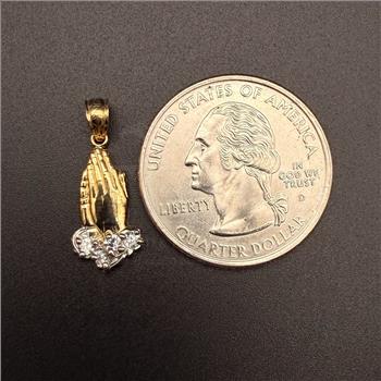 14K Two Tone Gold Cubic zirconia  Praying Hands Pendant