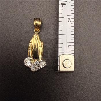 14K Two Tone Gold Cubic zirconia  Praying Hands Pendant