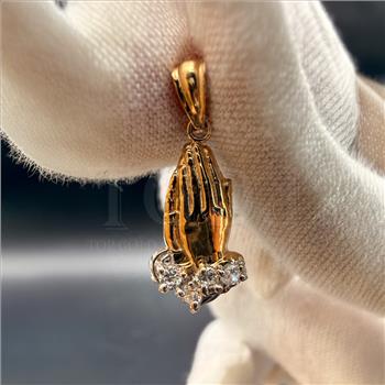 14K Two Tone Gold Cubic zirconia  Praying Hands Pendant