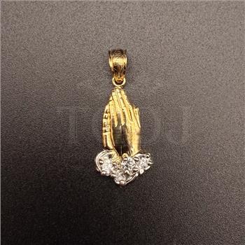 14K Two Tone Gold Cubic zirconia  Praying Hands Pendant