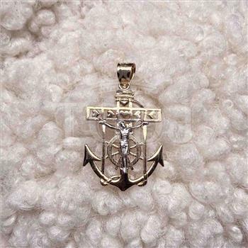 14K Two Tone Gold Mariner Cross Pendant
