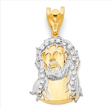 14K Two Tone Gold Jesus Christ Head Pendant