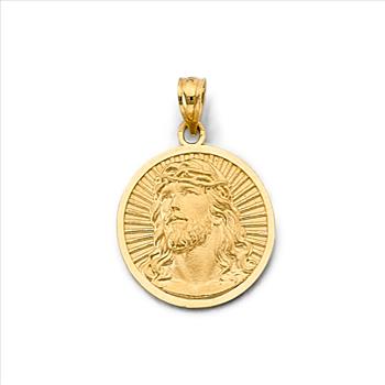 14K Yellow Gold Round Jesus Pendant