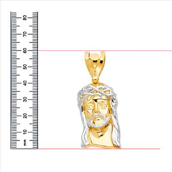 14K Two Tone Gold Jesus Christ Head Pendant