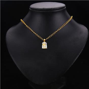 14K Two Tone Gold cubic zirconia Jesus Christ Head Pendant