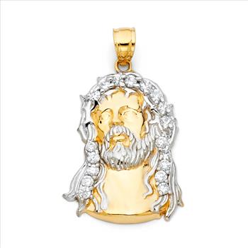 14K Two Tone Gold cubic zirconia Jesus Christ Head Pendant