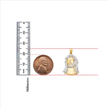14K Two Tone Gold cubic zirconia Jesus Christ Head Pendant