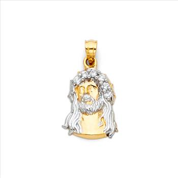 14K Two Tone Gold cubic zirconia Jesus Christ Head Pendant