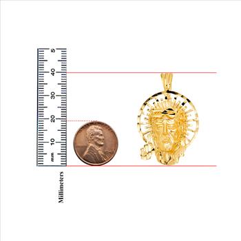 14K Yellow Gold Jesus Christ Head Pendant