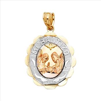 14K Tri Color Gold Religious Mi Bautizo Pendant Oval   Pendant