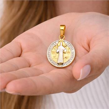 14K Two Tone Gold San Benito Medal Pendant