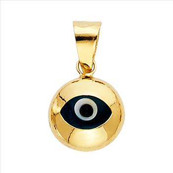 Solid 14K Yellow Gold Blue Evil Eye Pendant - 9mm Evil Eye Lucky Charm