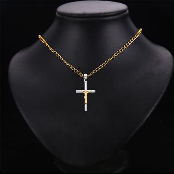 14K Two Tone Yellow and White Gold Crucifix Pendant - Suitable for Men & Women - 32 mm X 21 mm
