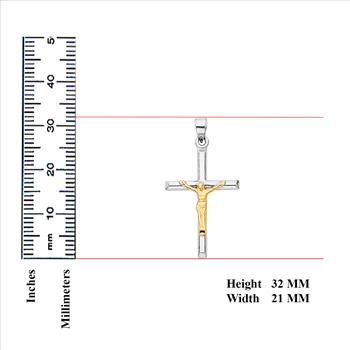 14K Two Tone Yellow and White Gold Crucifix Pendant - Suitable for Men & Women - 32 mm X 21 mm