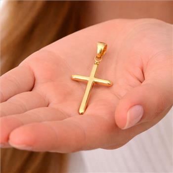 14K Yellow Gold Religious Cross Pendant - 22 mm X 17 mm