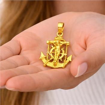 14K Yellow Gold Mariner Crucufix Pendant
