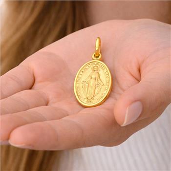 14K Yellow Gold Virgin Mary Medal Pendant