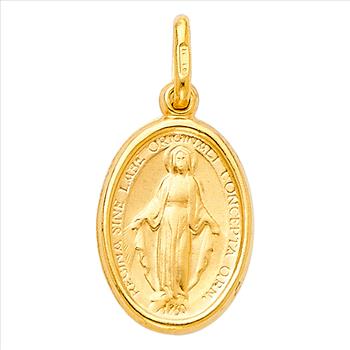 14K Yellow Gold Virgin Mary Medal Pendant
