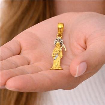 14K Two Tone Yellow and White Gold Devil Religious Pendant - 17 mm X 5 mm