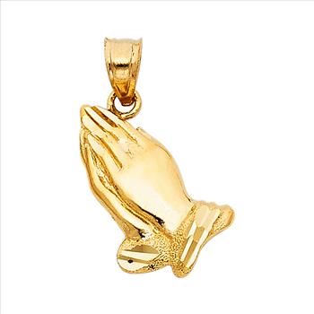 14K Yellow Gold Religious Praying Hand Pendant - 17 mm X 15 mm