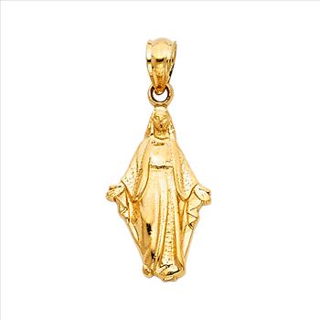 14K Yellow Gold Religious Milagrosa Pendant - 18 mm X 11 mm