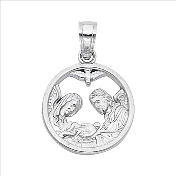 14K White Gold Religious Baptism Pendant - 15 mm X 15 mm