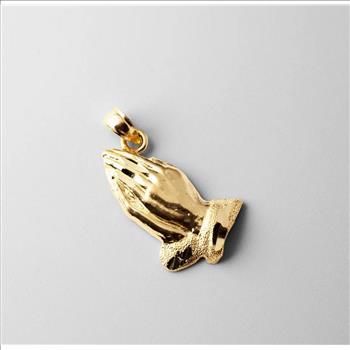 14K Yellow Gold Religious Praying Hand Pendant - 17 mm X 15 mm