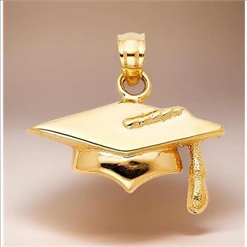 14K Yellow Gold Graduation Hat Pendant- 10 mm X 19 mm