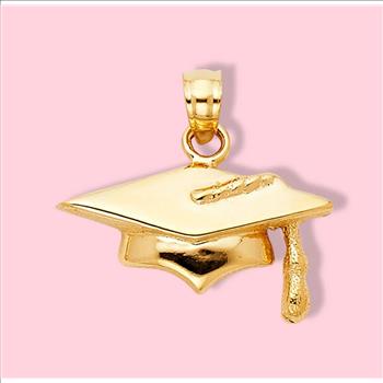 14K Yellow Gold Graduation Hat Pendant- 10 mm X 19 mm