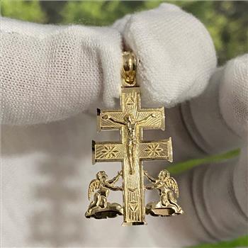 14K  Yellow Gold Cross of Caravaca Pendant
