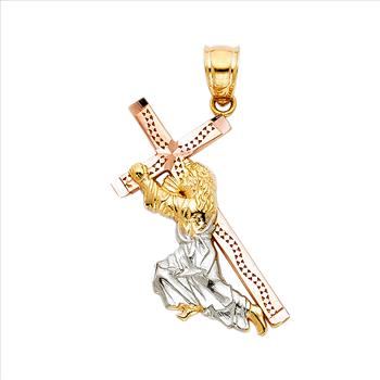 14K Tri Color Gold Religious Pendant